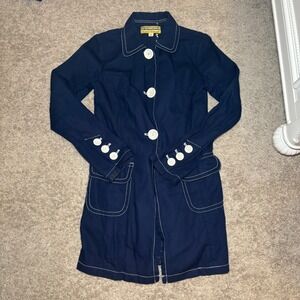 Libertine for Target Navy Blue Contrast Stitch Canvas Trench Coat Jacket Medium